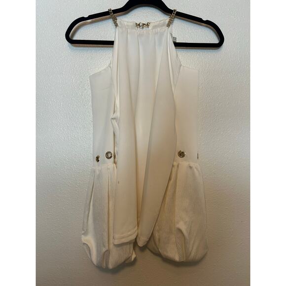 Self Portrait Balloon Sleeve Gold Chain Blouse Sz 6 Quiet Luxary *Flaw* - Picture 3 of 11